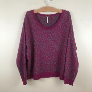 Free People Cheetah Leopard Cotton Sweater Pink L